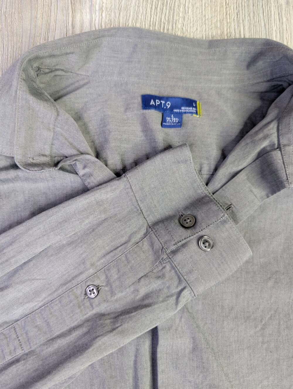 Apt. 9 Men's Long Sleeve Button Up Shirt Gray Size L 16-16.5 32/33